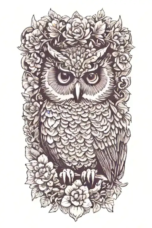 owl wearing wildflower crown tattoo design idea