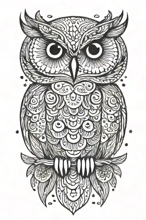 owl surrounded by rain drops tattoo design idea
