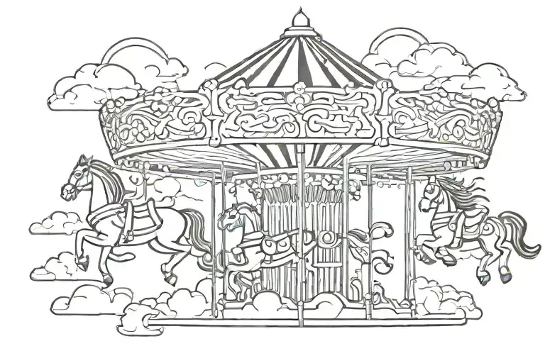 art deco carousel with clouds streaking down tattoo design idea