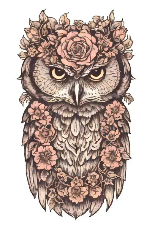 owl wearing wildflower crown tattoo design idea