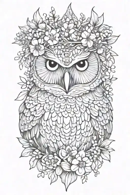 owl wearing wildflower crown tattoo design idea