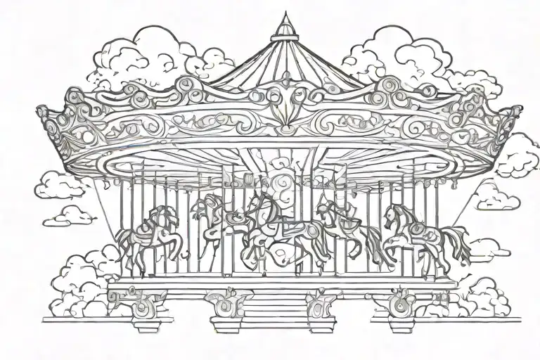 art deco carousel with clouds streaking down tattoo design idea