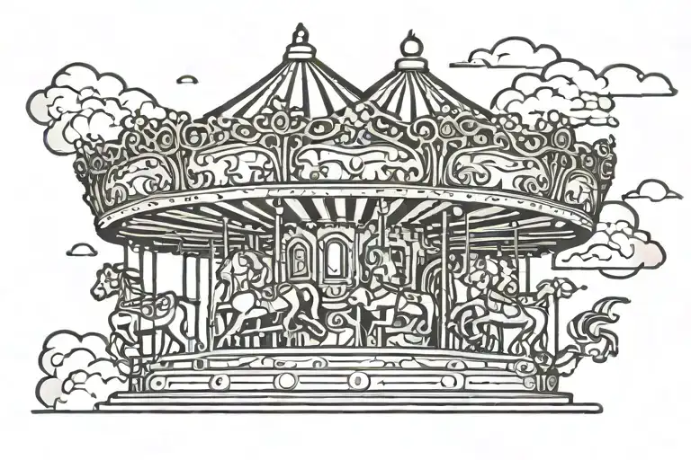 art deco carousel with clouds streaking down tattoo design idea