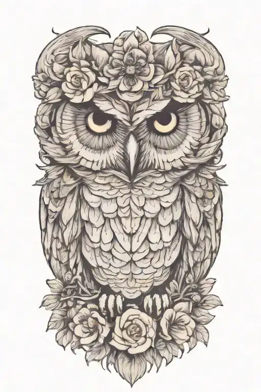 owl wearing wildflower crown tattoo design idea