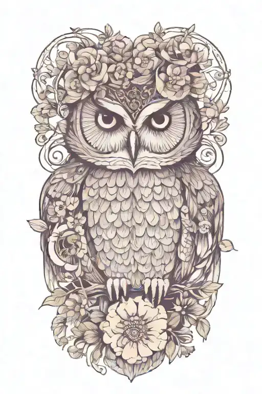owl wearing wildflower crown tattoo design idea