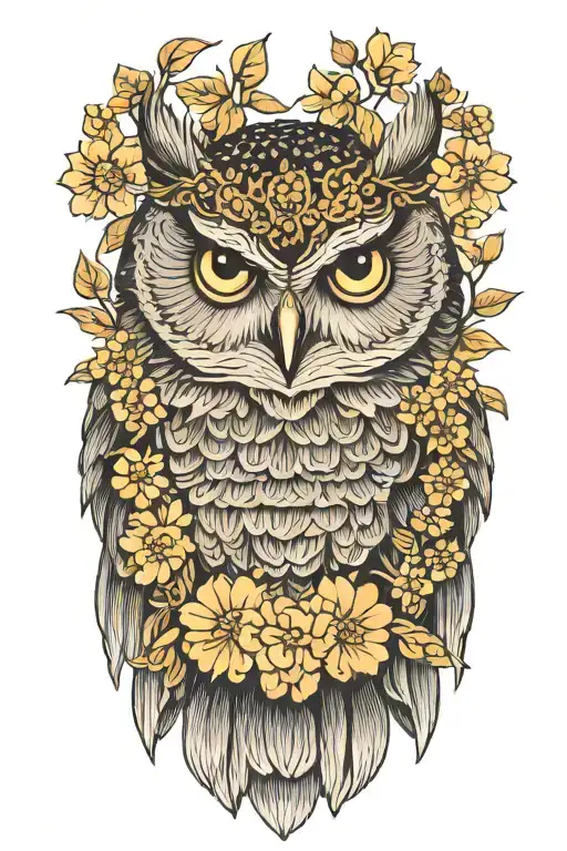 owl wearing wildflower crown tattoo design idea