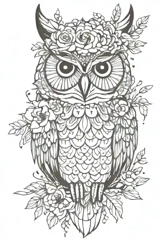 boho owl wearing flower crown tattoo design idea