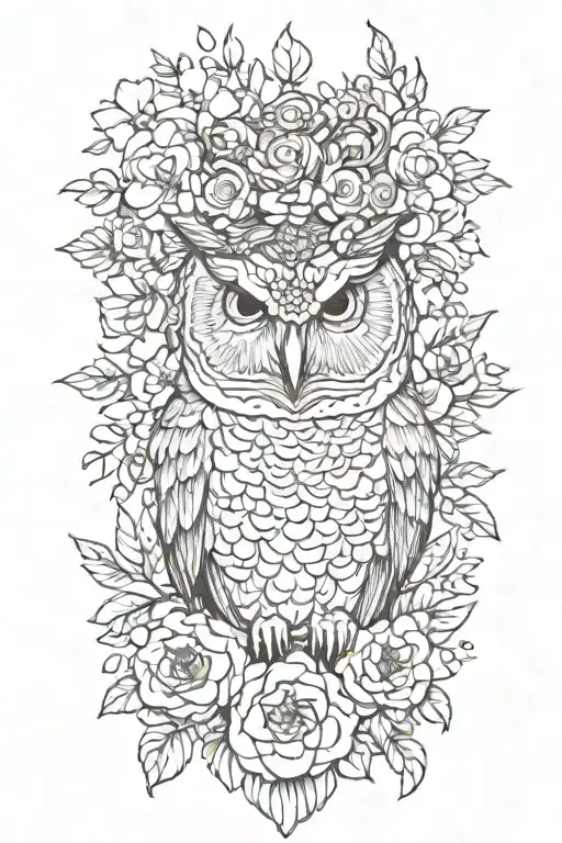 delicate owl wearing flower crown  tattoo design idea
