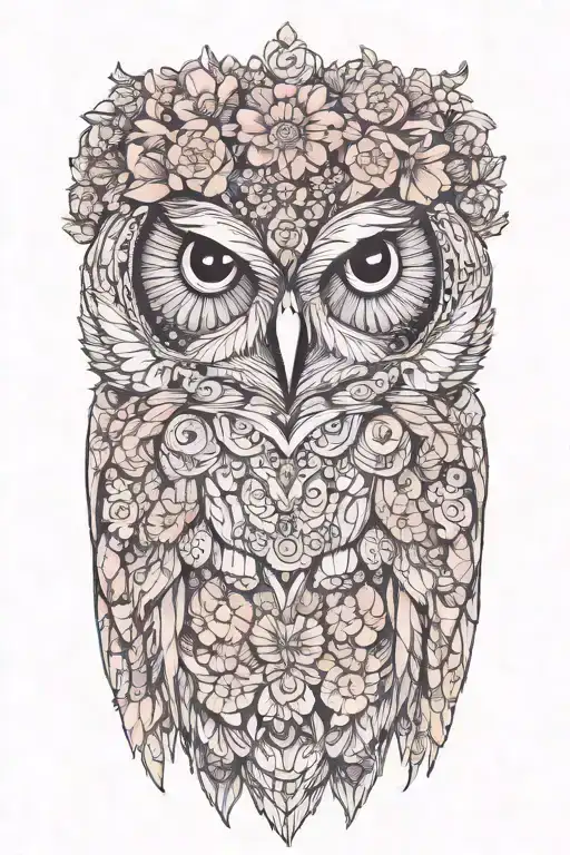 owl wearing wildflower crown tattoo design idea