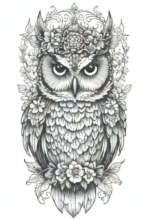 owl wearing wildflower crown tattoo design idea