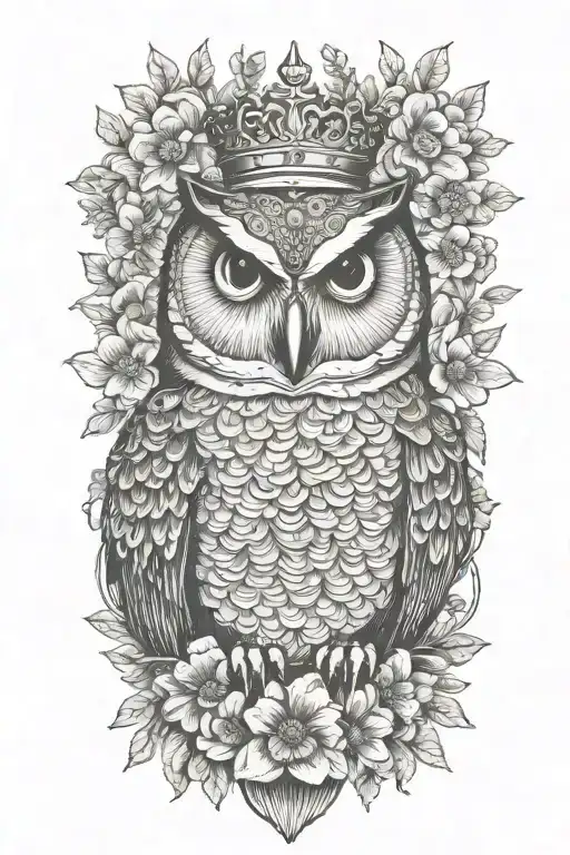 owl wearing wildflower crown tattoo design idea