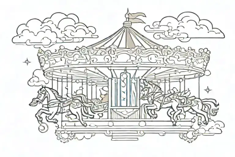 art deco carousel with clouds streaking down tattoo design idea