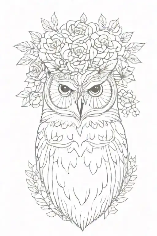 delicate owl wearing flower crown  tattoo design idea