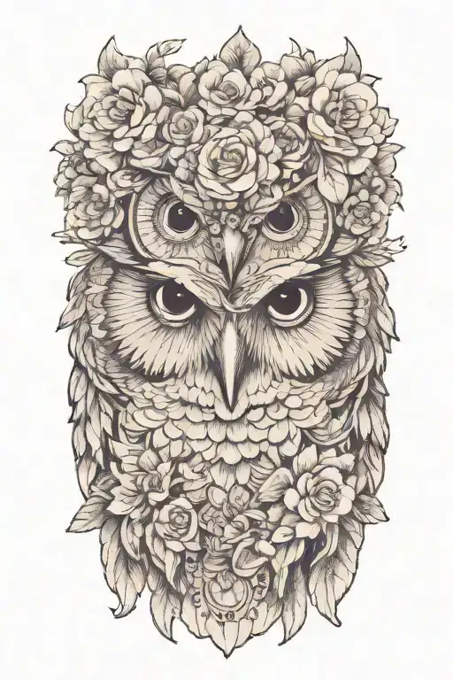 owl wearing wildflower crown tattoo design idea