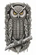 skeleton owl sitting tattoo design idea