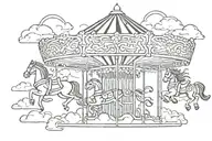 art deco carousel with clouds streaking down tattoo design idea