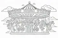 art deco carousel with clouds streaking down tattoo design idea