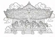 art deco carousel with clouds streaking down tattoo design idea