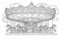 art deco carousel with clouds streaking down tattoo design idea