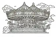 art deco carousel with clouds streaking down tattoo design idea