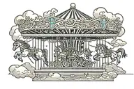 art deco carousel with clouds streaking down tattoo design idea