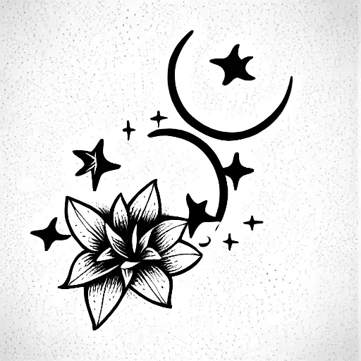 lily flowers, a moon, a sun, stars and taurus tattoo design idea