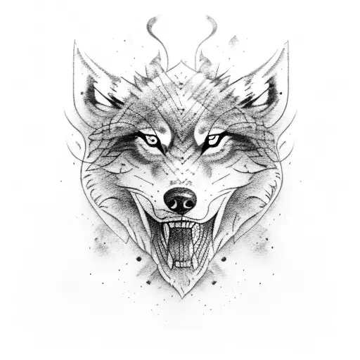 half a viking ax and half a wild wolf tattoo design idea