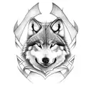 half a viking ax and half a wild wolf tattoo design idea