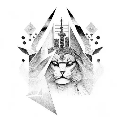 persian statue with synthwave aesthetic tattoo design idea