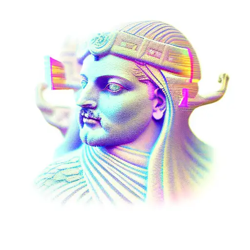 persian statue with synthwave aesthetic tattoo design idea