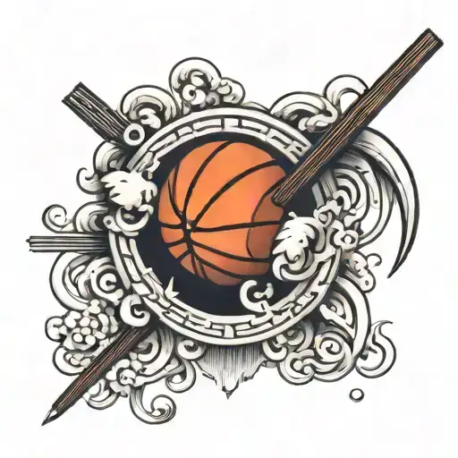 basketball and chopsticks holding tattoo design idea