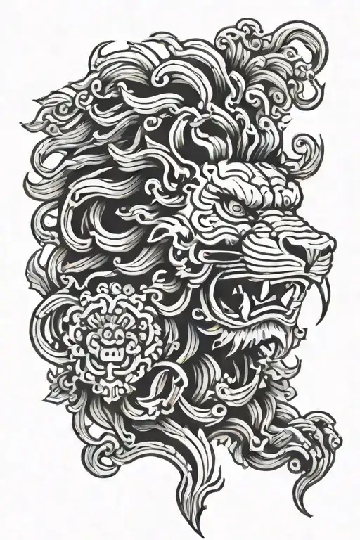 chinese Guardian lions head tattoo design idea