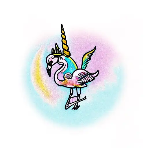 flamingoes and unicorn tattoo design idea