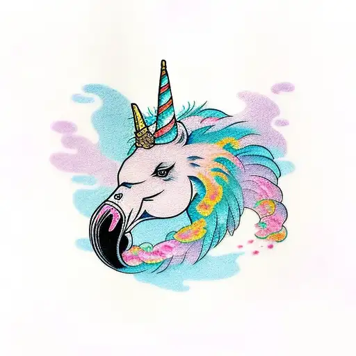 flamingoes and unicorn tattoo design idea