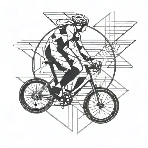 A sleek and modern geometric design incorporating symbols of swimming, biking, and running to represent triathlons tattoo design idea