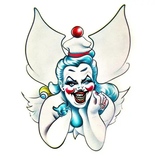 fat pinup clown angel witch tattoo design idea