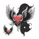 heart with demon wings and an angel halo on a background of space tattoo design idea