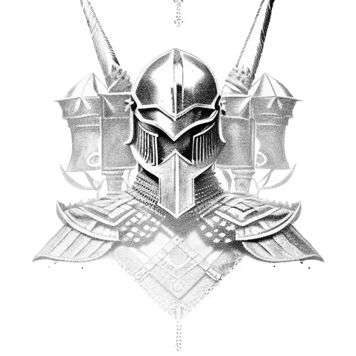Gladiator in battle arena with elaborate armor and weapons tattoo design idea