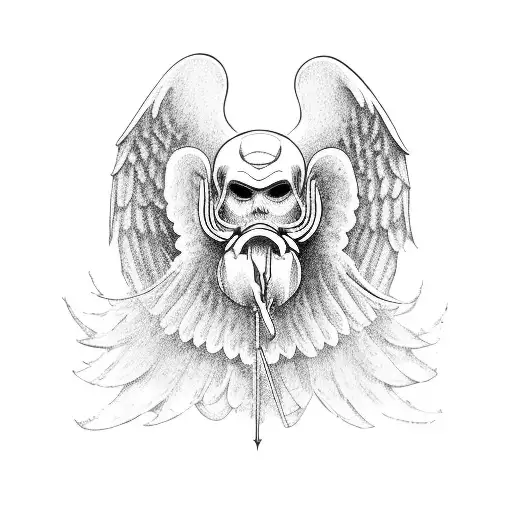 hear see speak no evil in the form of angels around evil area / creatures  tattoo design idea