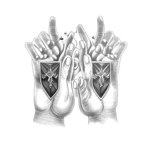 Praying hands pierced with dagger tattoo design idea