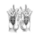 Praying hands pierced with dagger tattoo design idea