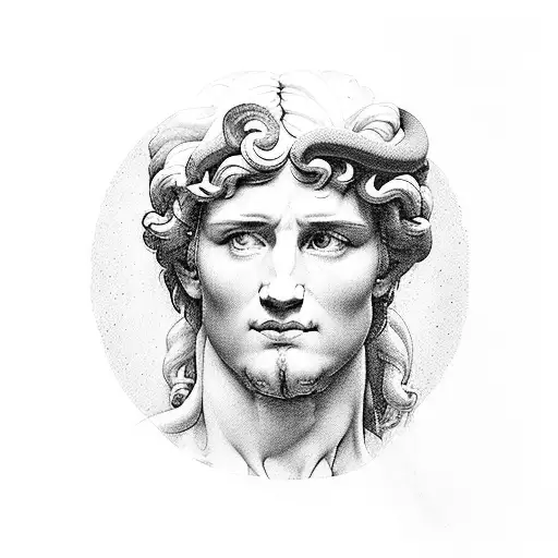 David by michelangelo with a minimalistic snake  tattoo design idea