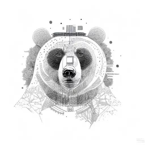 a bear walking in a forest with another bear looking at it from above tattoo design idea