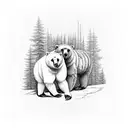 a bear walking in a forest with another bear looking at it from above tattoo design idea
