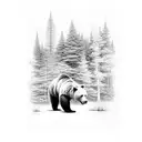 a bear walking in a forest with another bear looking at it from above tattoo design idea