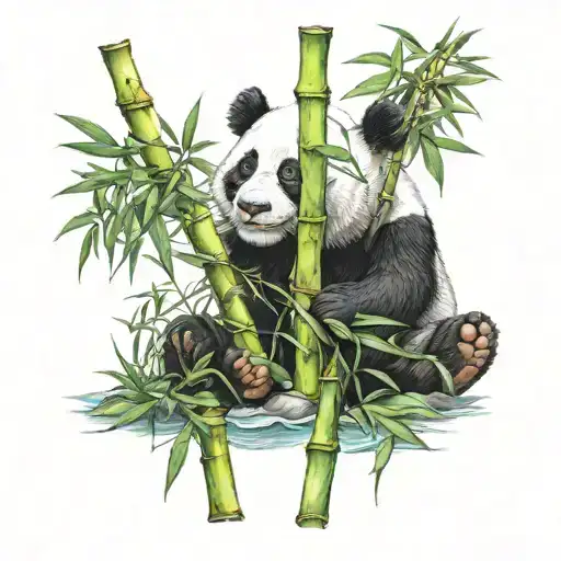 panda eating bamboo on the calf tattoo tattoo design idea