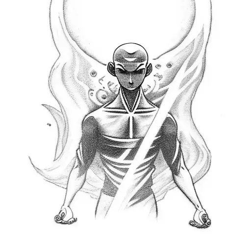 A tattoo of Aang from Avatar meditating with the elements surrounding him tattoo design idea