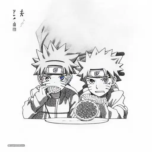 naruto, Killua Zoldyck, and Yuji Itadori eating ramen together tattoo design idea