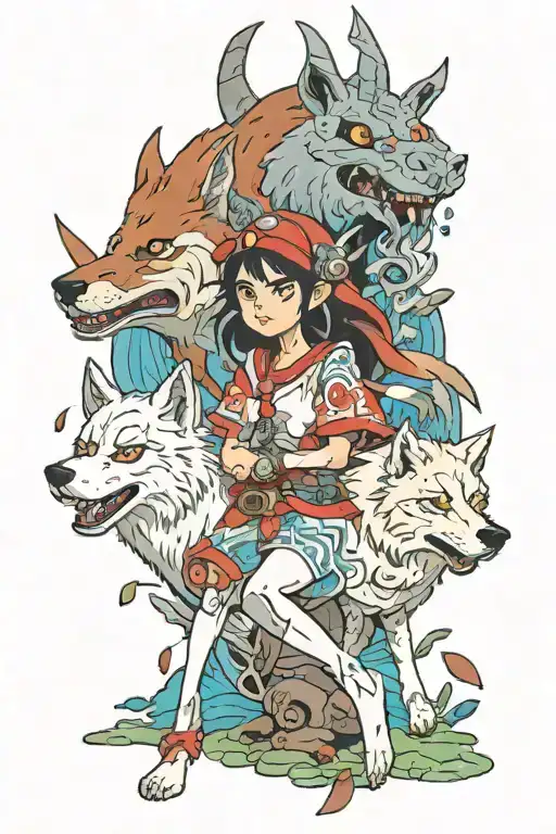 princess Mononoke sleeve tattoo tattoo design idea