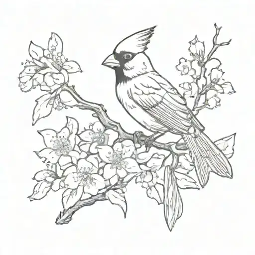 japanese fan with cherry blossoms and a cardinal sitting on top tattoo design idea